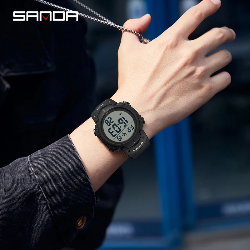 Новые цифровые мужские спортивные часы SANDA 2155 светящиеся наручные электронные