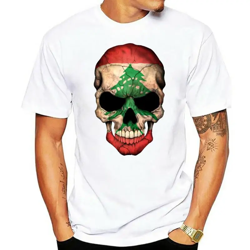 

Lebanese Flag Skull 2022 Fashion Men T Shirt Pure Cotton Full Print 3D Tops & Tees Street Tops Tees Biker Motor Blue Funny