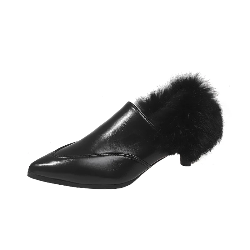 Женские ботильоны на высоком каблуке с мехом короткие плюшевые теплые туфли