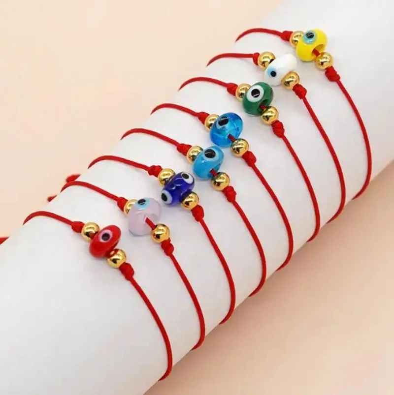 

10 шт. новый простой богемный стеклянный браслет с Красной веревкой дизайн золотые бусины многоцветные браслеты от сглаза