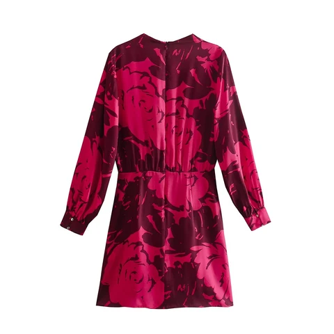 PB&ZA Elegant Women Dresses Long Sleeve Print Mini Shirtwaist Dresses Satin Vintage Spring/Summer Clothing Mujer Vestidos2124747