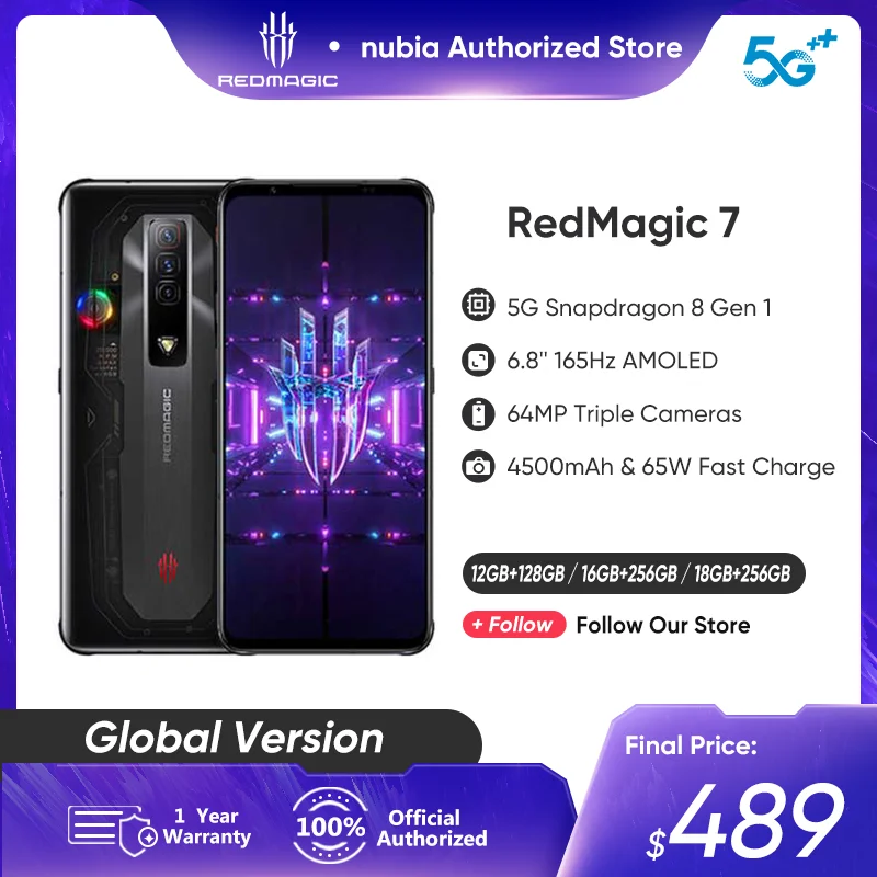 

Nubia RedMagic 7 5G Global Version Gaming Phone Snapdragon 8 Gen 1 Octa Core Smartphone 6.8'' 165Hz AMOLED Red Magic 7 Cellphone