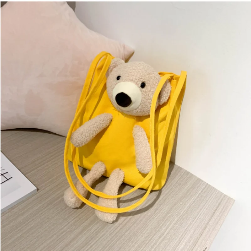 Women's Bag Fashion Bear Canvas Bag Women's Computer Portable Shoulder Bag Simple Casual Versatile Large Capacity Bucket Bag