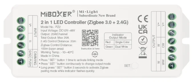 

Miboxer RGB контроллер DC12~48V Zigbee3.0 + 2,4G RF 2IN1-PZ2/ 5IN1-PZ5 20A