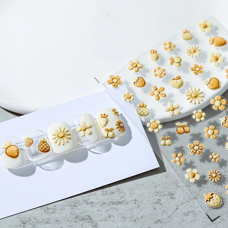 5D кремовые цветы фрукты наклейки для ногтей рельефные сладкие пинапели вишня