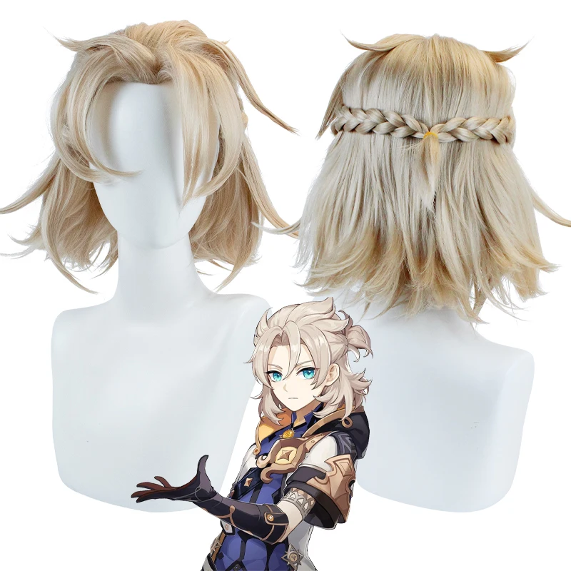 

Anime Wigs 35cm Genshin Impact Albedo Cosplay Wig Game Roleplaying Costumes Heat Resistant Synthetic Short Hair for Halloween