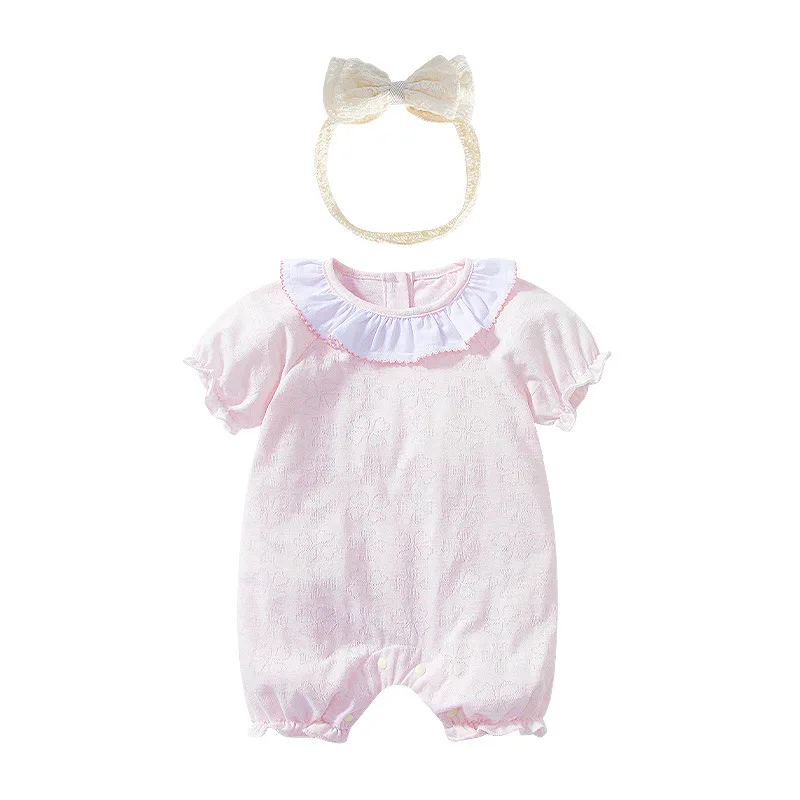 

Summer Children's Clothing Newborn Pink Sweet Jumpsuit Baby Girls Romper Casual Cotton Short Sleeve Outing Infant Clothes