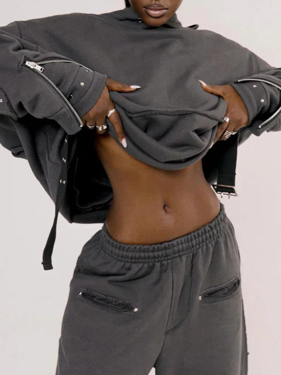 Уличная одежда VGH однотонные комплекты из двух предметов для женщин топы с