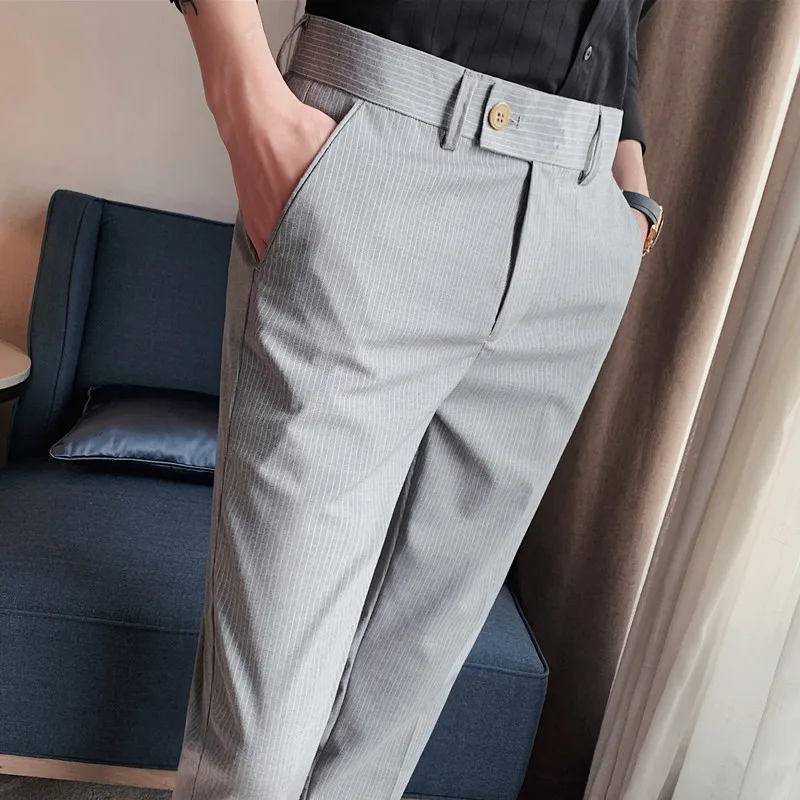 

Men Nine Points Suit Pants 2022 British Business Solid Casual Pants Formal Wear Slim Fit Straight Office Trousers Men Clothing