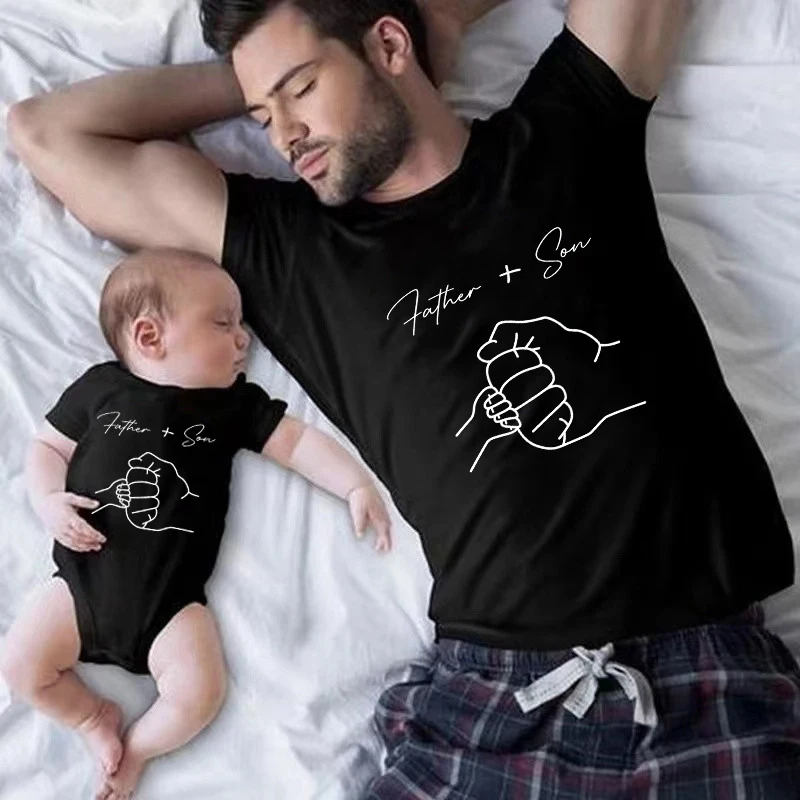 Father and Son Family Matching Shirts Cotton Dad and Me Kids T-shirt Baby Rompers Perfect Gift for Father's Day Family Outfits