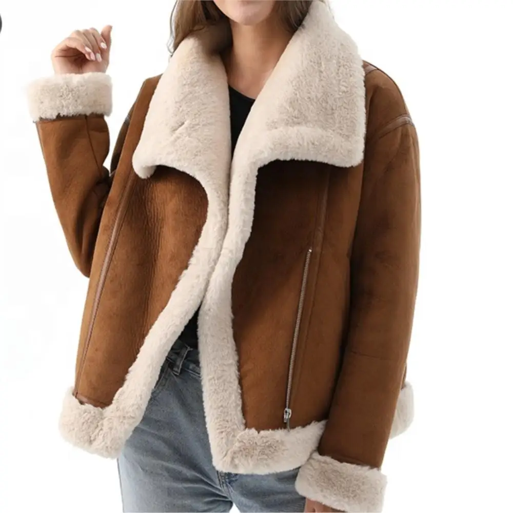Real Leather Jacket Women Luxury Designer Simple Pure Color Teddy Fur Coat Winter Thermal Zipper Women Casual Lapel Fur Jacket