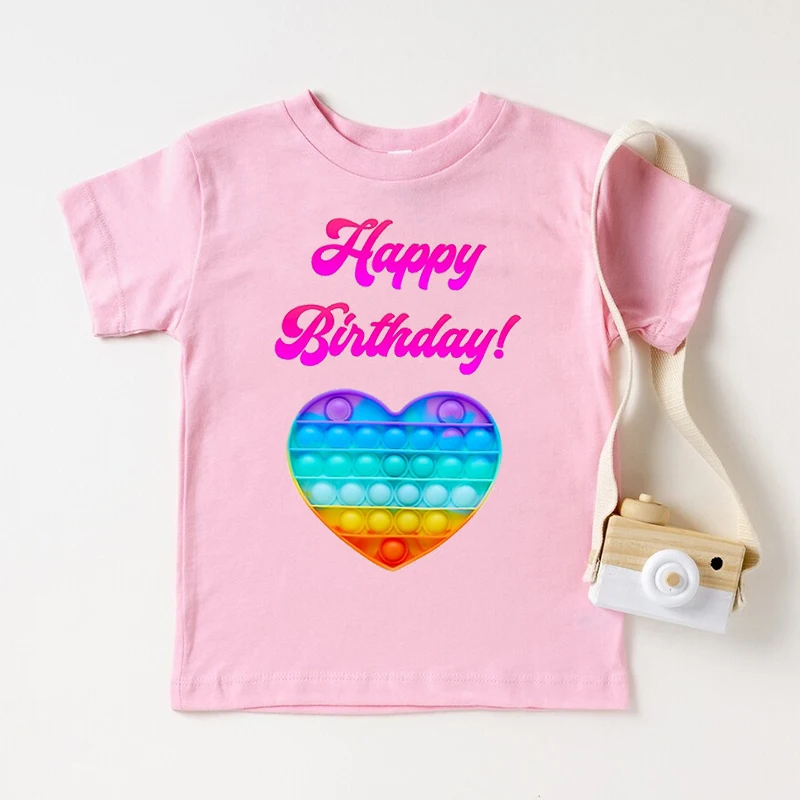 

Kawaii Birthday Gift Rainbow Love T Shirt Print Fidget Toys Pop It T Shirt Boy Girl Kid'S Clothes Pink T-Shirts Tees Top