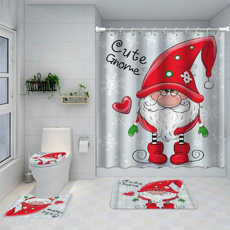 Santa Claus Washable Waterproof Bathroom Shower Curtain Sets Toilet Seat Cover Non-Slip Mat Rug Carpet Bathroom Decor Christmas
