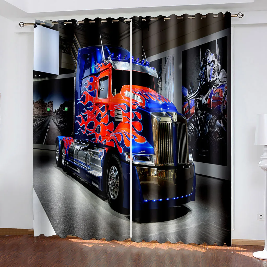

Cortinas opacas con estampado 3D de camiones, decoración Para ventanas de coche, Sala de estar, dormitorio