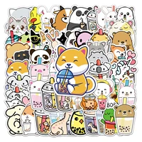 103050pcs kawaii animals drink milk tea cartoon stickers luggage guitar skateboard graffiti sticker decals for kid toys gifts