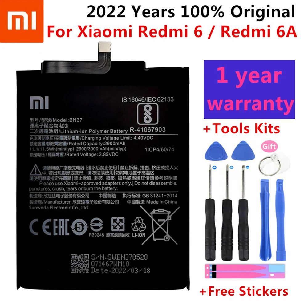 

Xiao Mi Original Phone Battery BN37 For Xiaomi Redmi 6 Hongmi 6A 2900mAh high quality Replacement Battery Retail package + Tool