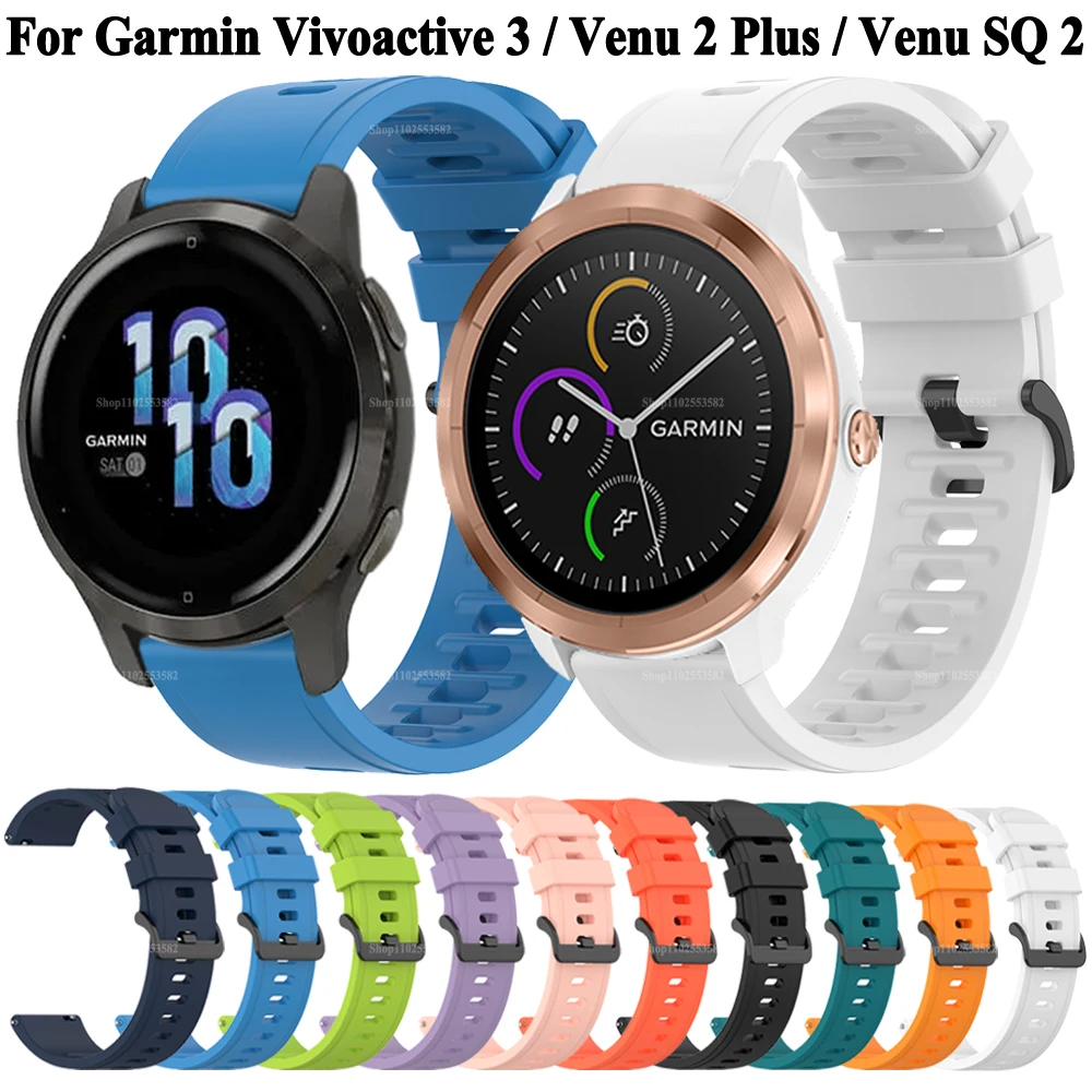 

20mm Watch Band For Garmin Vivoactive 3 Venu Sq 2 Plus Forerunner 645 245 55 Music Silicone Strap Watchband Wristband Bracelet