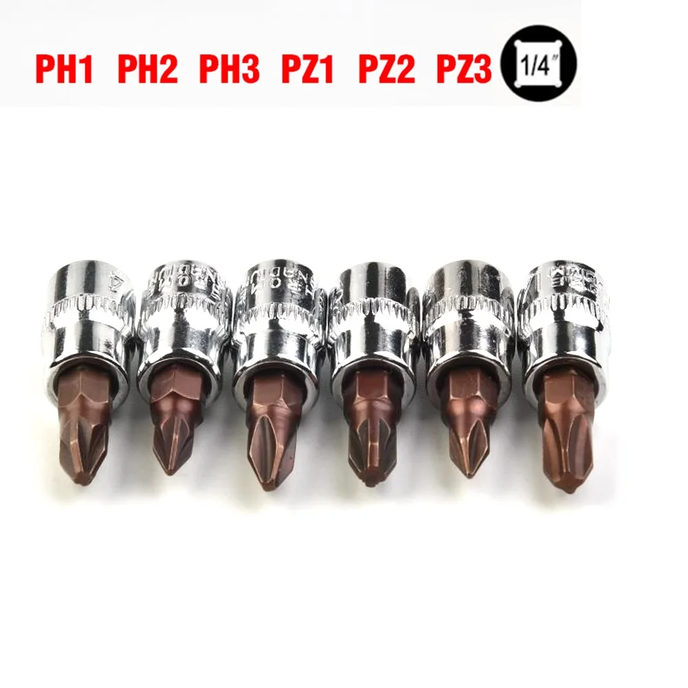 Бита-отвертка 38 мм PH Pozi Bit 6 шт. PH2 PH3 PZ3 35 / 1/4 дюйма для внутренних шестигранных
