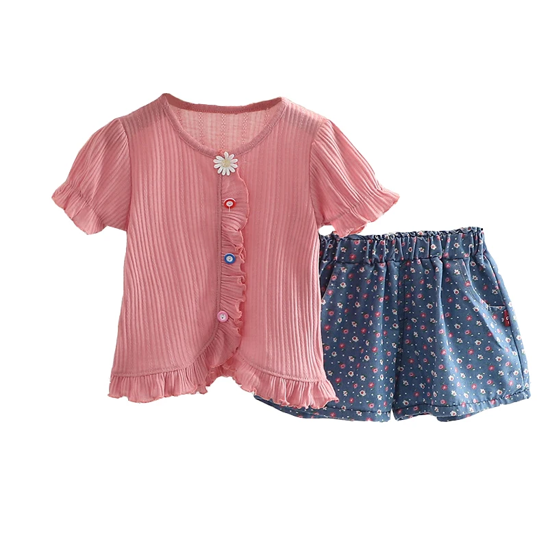 

2022 New Baby Infant Clothes for Girl Fashion Short Sleeve Girl Sets Cotton Cool Coat Floral Baby Beach Outfits 2pcs/sets