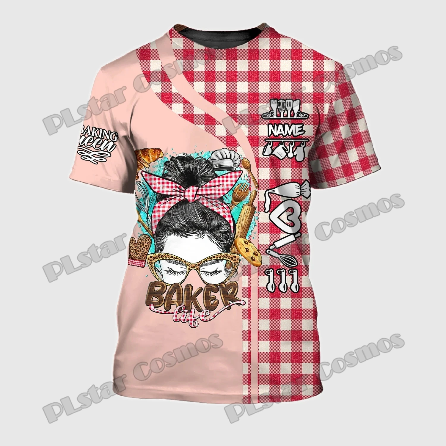 

PLstar Cosmos Baker Life Personalized Name 3D Printed Mens T-shirt Summer Unisex Casual Tee Shirt Gift For Cake Lover DW215