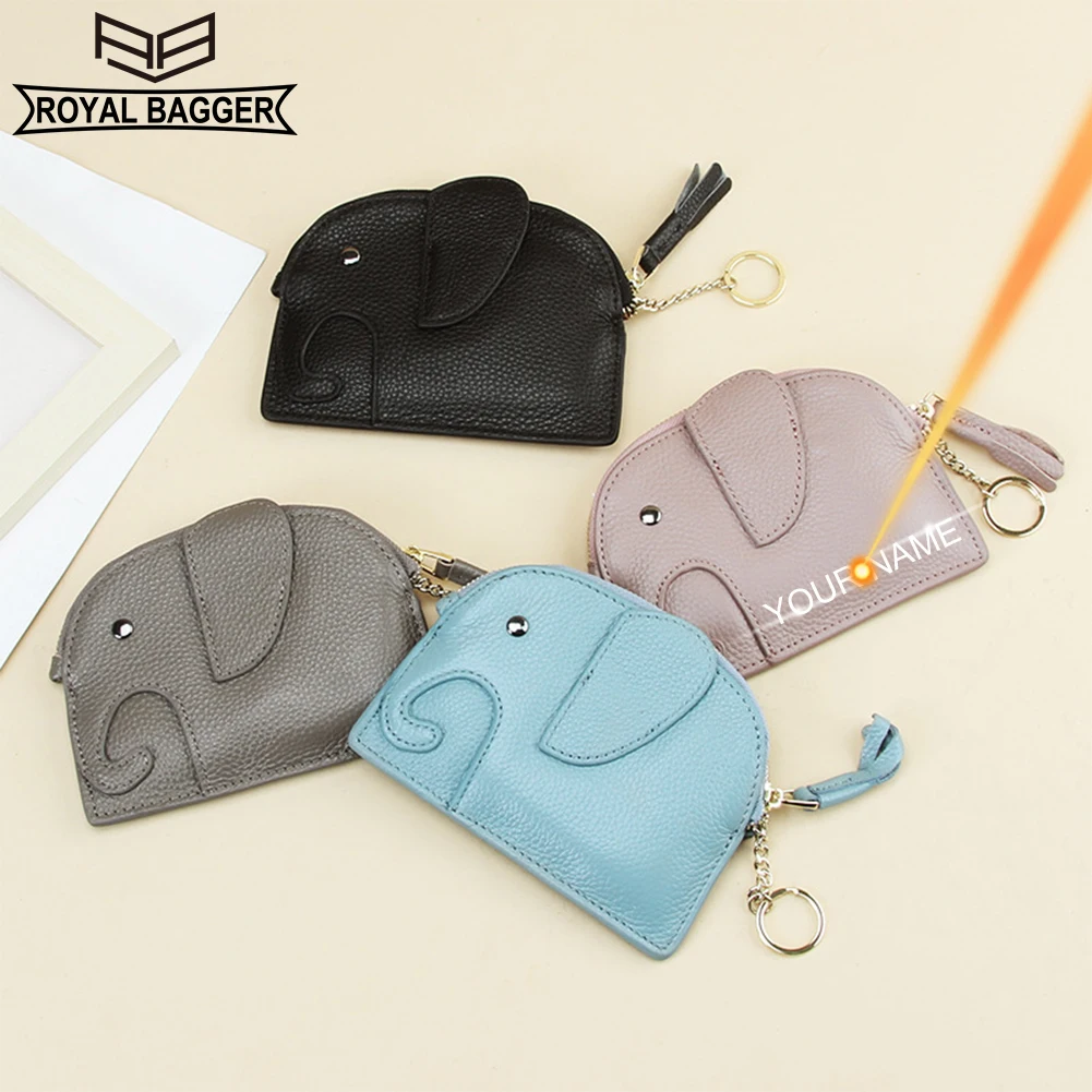 

Royal Bagger Genuine Cow Leather Ladies Mini Coin Purse Keychain Creative Elephant Japanese Style Storage Bag for Women 2161