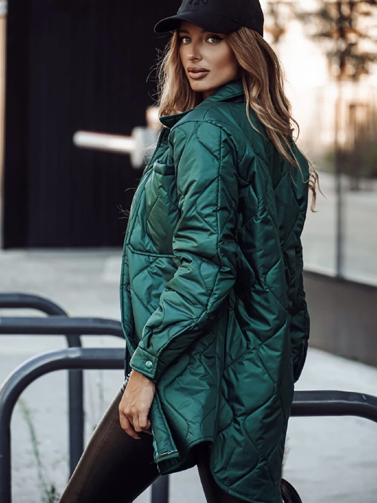Quilted Coat Women Casuald Parka Autumn Puffer Outerwear padded Long Sleeve Button Down Fashion Streetwear Casual Jacket