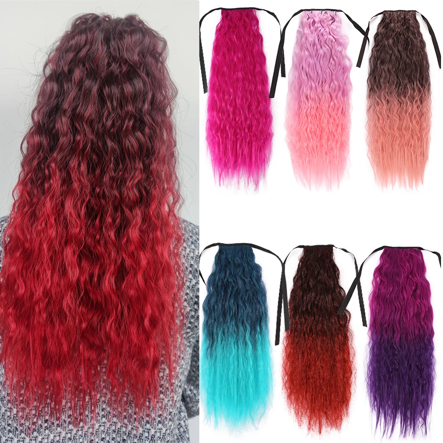 

High Ponytail Synthetic Hair Accessories Highlights Hair Extensions Easy Wear Pigtail Wrap Chignon Lithe Texture Rainbow Pink