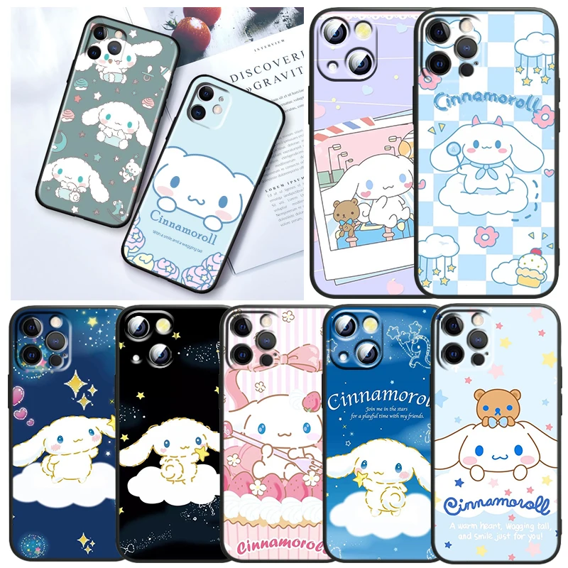 

Sanrio Cinnamoroll Cartoon Phone Case For Apple iPhone 14 13 12 11 SE XS XR X 7 8 6 Mini Plus Pro MAX 2020 Black Soft Cover