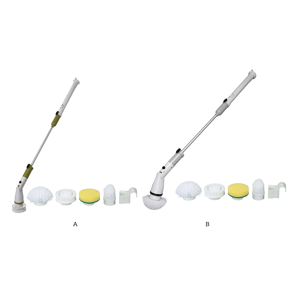 

Electric Spin Scrubber with Extension Handle Bathroom Floor Rotary Cleaning Brush Bathtub Mop Gadgets Gray US Plug