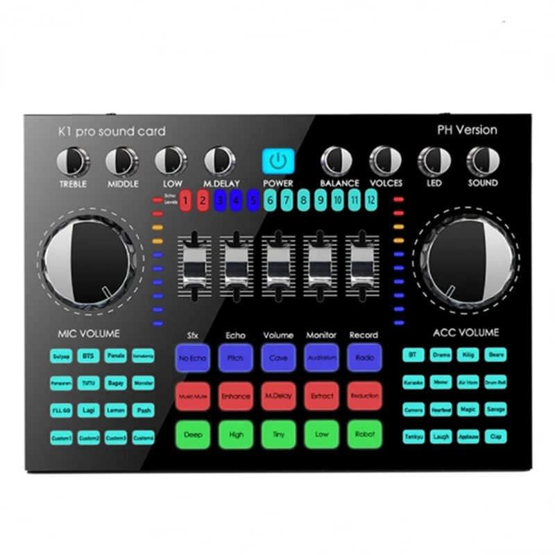 

HOT-K1 Live Sound Card Portable Bluetooth Sound Card Profession Adjustable Volume Audio for Music Recording Karaoke Singing