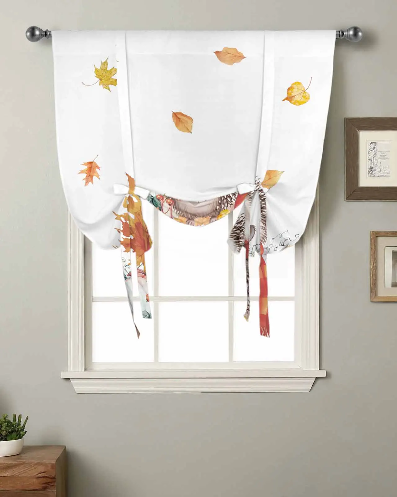 Шторы на окна с изображением тыквы ежика Листьев сосны День Благодарения для