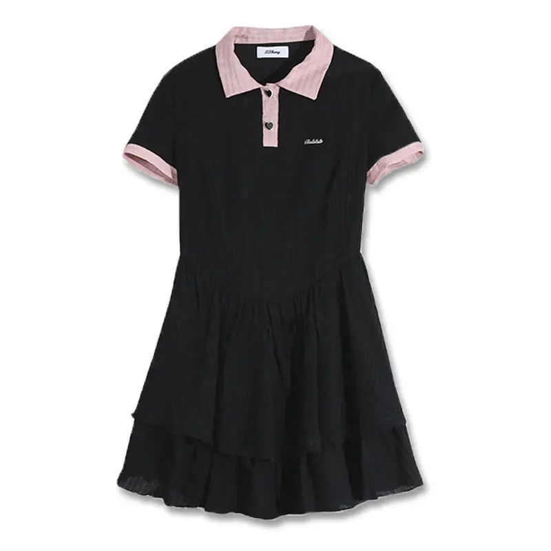 

Female Hot Girl College Style Sexy Polo Dress Female Summer Niche Design Waist Slim Shirt Skirt with Bow Adjustable Short Skirt