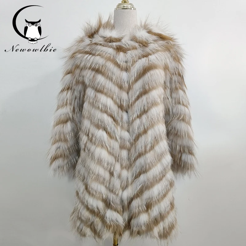 100% Real Silver Fox Fur Classic Coat Knitted Lining Coat Fashion Fur Jacket Stripe Style Clothing Autumn Winter Women's Top