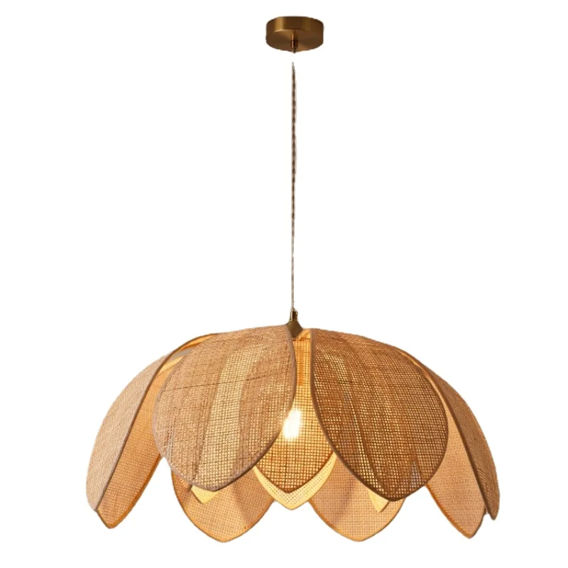 

Dining Bedroom Living Room Light Japanese Style Handmade Woven Homestay Rattan Art Petal Creative Personalized Chandelier