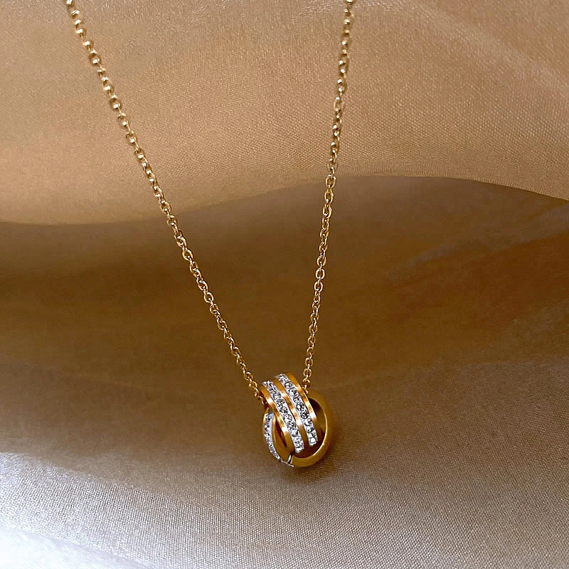 

Monlansher Titanium Steel Double Ring Pendant Necklace Women's Clavicle Chain Necklace Suitable Women's Wedding Eternal Jewelry