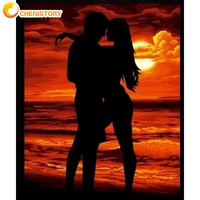 chenistory diy coloring by numbers couples adults kits on canvas with frame pictures painting by number scenery handpainted