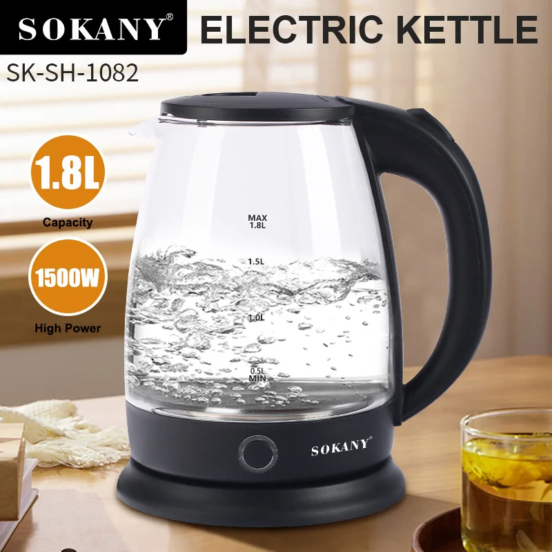 

Portable Electric Glass Kettle 1.8 Liter with Blue LED Light and Stainless Steel Base Fast Heating Countertop Home Appliances