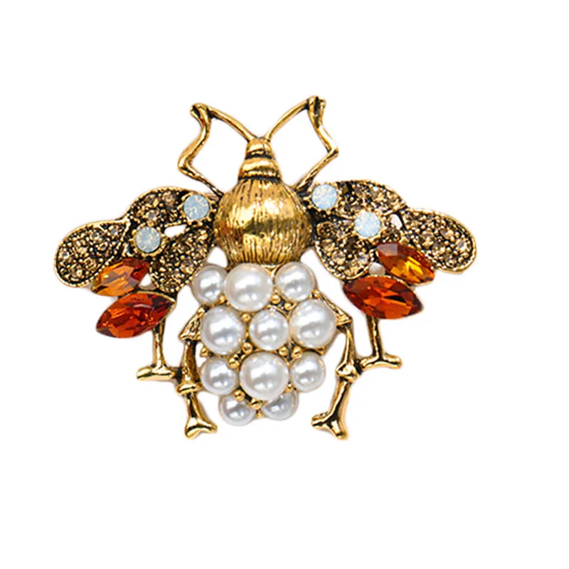 New Fashion Baroque Bee Brooch Clothing Accessories Men's and Women's Alloy Accessories Pearl Water Diamond Pin Accessories