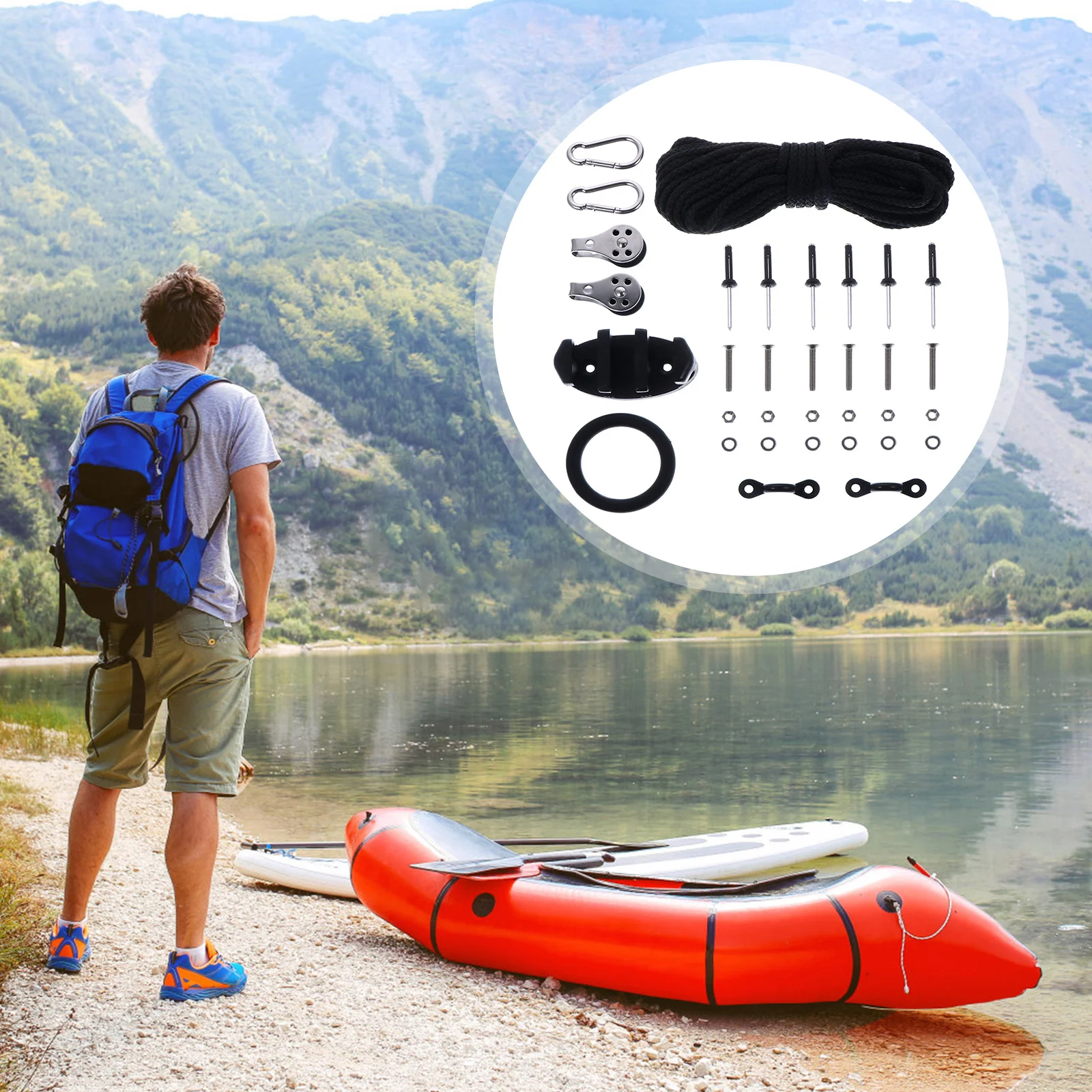 

1 Set Kayak Anchor Trolley System for Boat Canoe Raft Tie Down Accessories