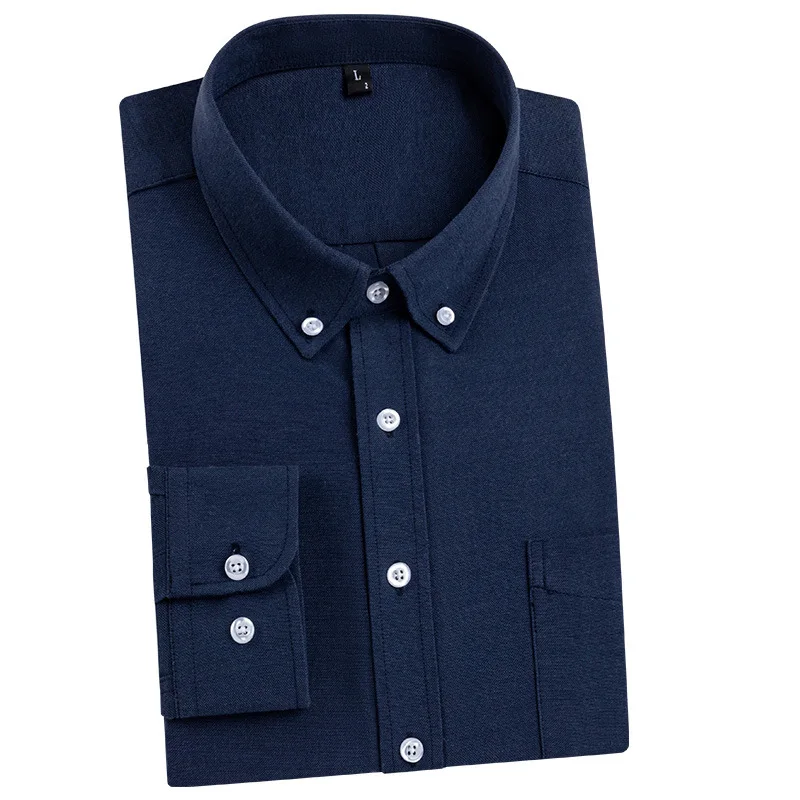 Four Seasons Shirt Men's Solid Color Fashion Comfortable Iron-Free Slim Fit Shirt Grinding Oxford Spinning Long Sleeve Washing