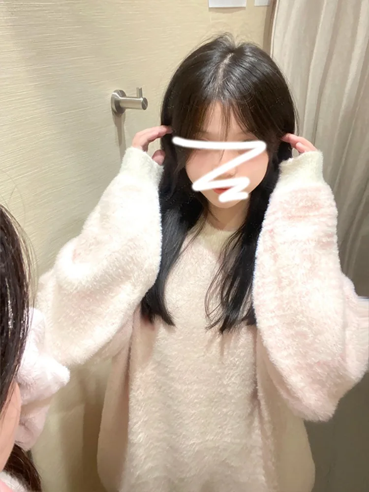 Мягкий клейкий свитер из розового мохера женская осенне-зимняя одежда новинка 2024