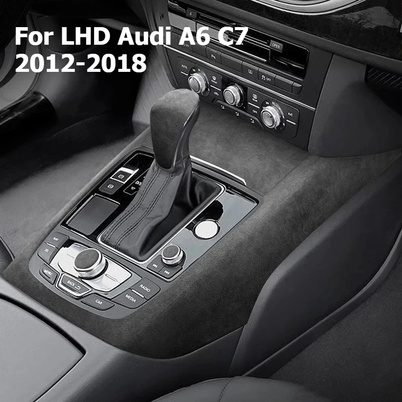 Фото Итальянские замшевые накладки для интерьера LHD Audi A6 C7 2012-2018: отделка подлокотника, рычага КПП, приборной панели, автомобильные аксессуары №1