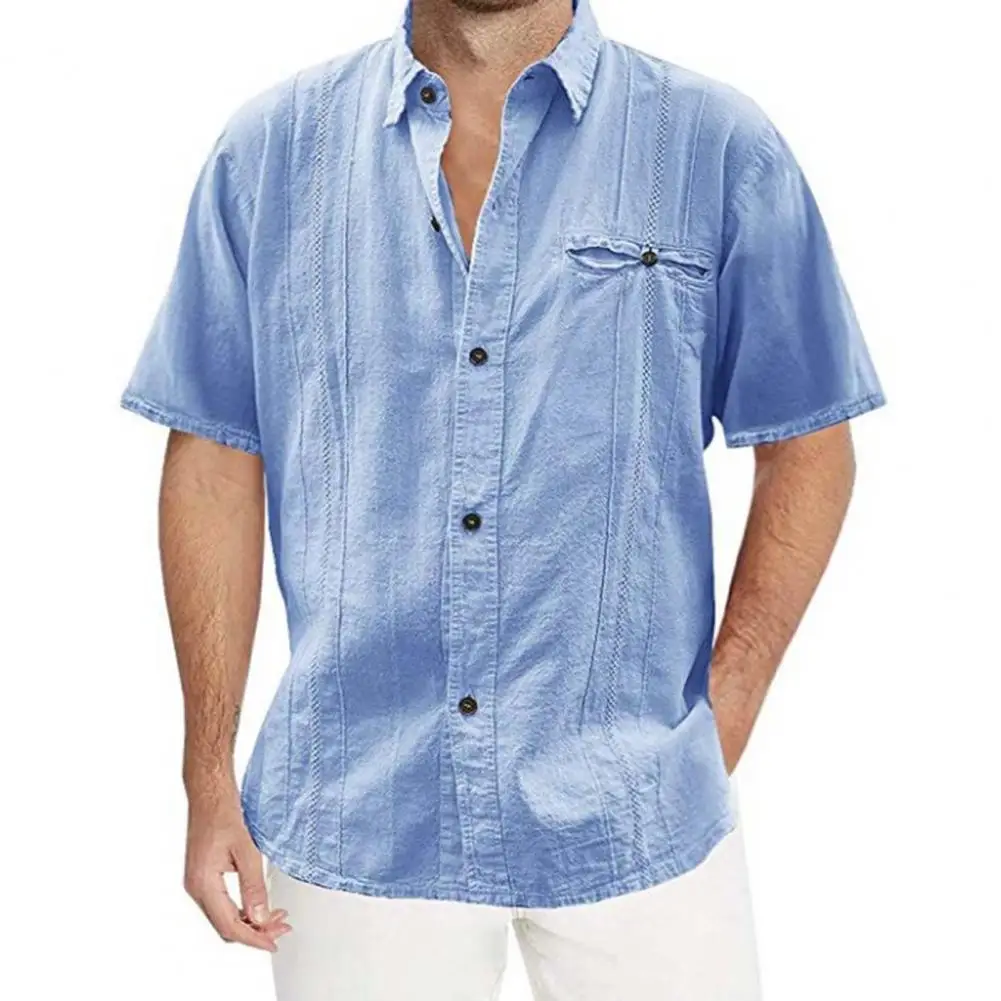 

Men Top Stylish Lapel Summer Shirt Solid Color Single-breasted Men Shirt