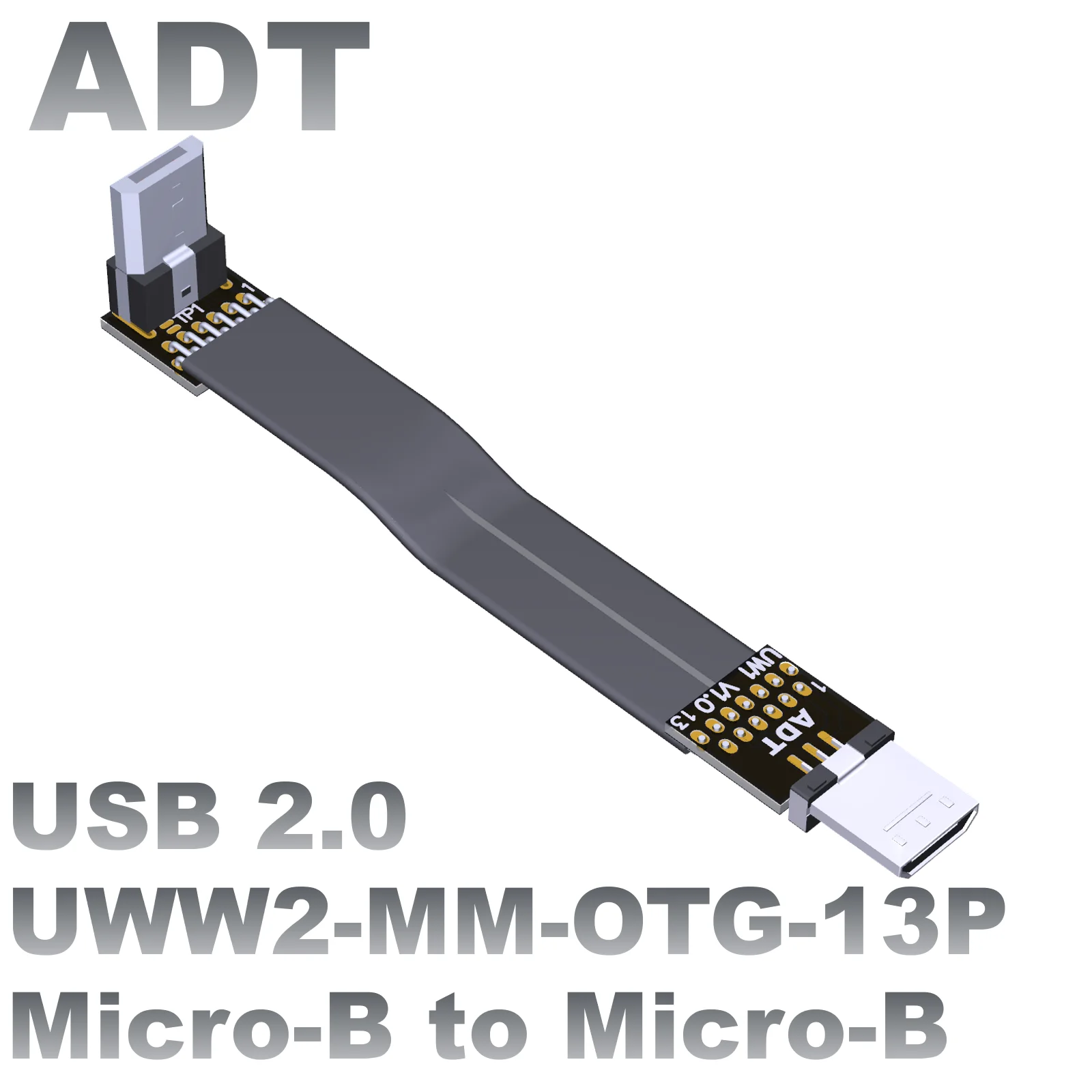 Купи USB OTG 2.0 male-to-male flat data extension cable micro-B to micro-B ADT Micro B 90 degree Angle Connector up downward 5cm-3m за 274 рублей в магазине AliExpress