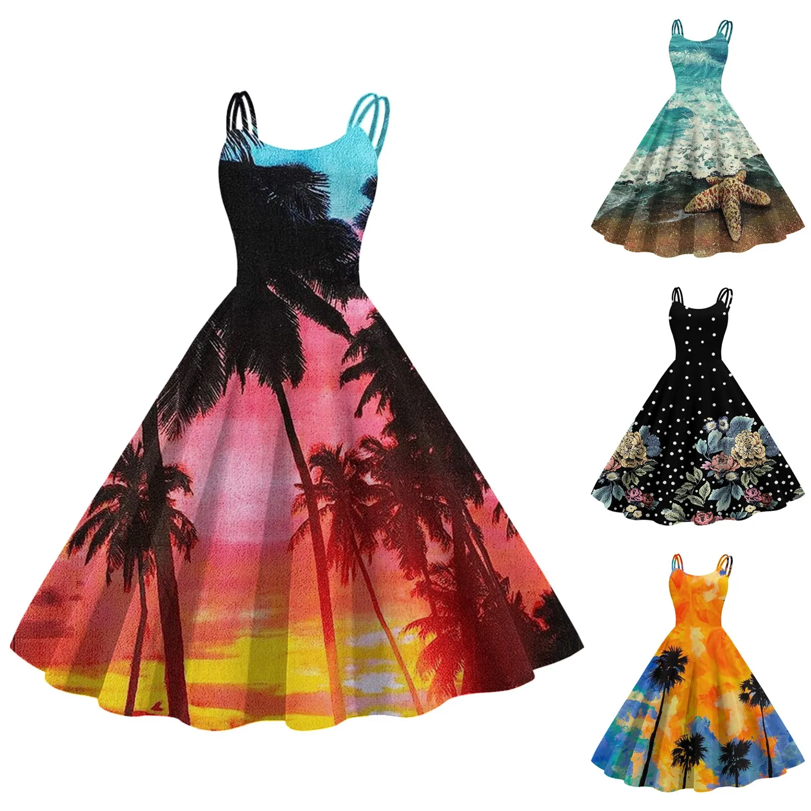 

Винтажные коктейльные платья для женщин, удобные женские Платья До Колена без рукавов, летние длинные платья для женщин, свободные платья, с...