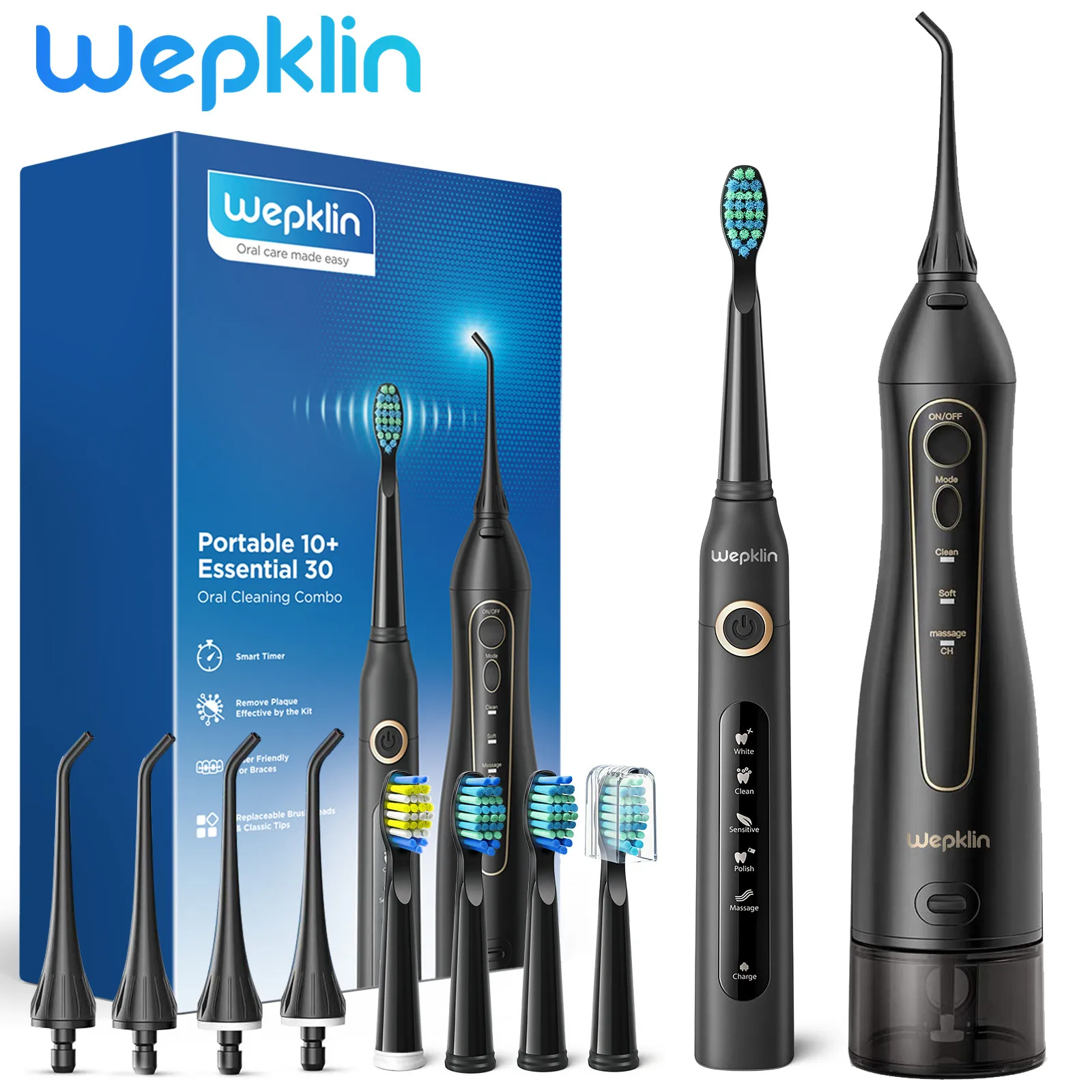 

Wepklin Oral Irrigator Dental Water Flosser Portable Water Jet 300ML Water Tank Waterproof Teeth Cleaner,Rechargeable with USB