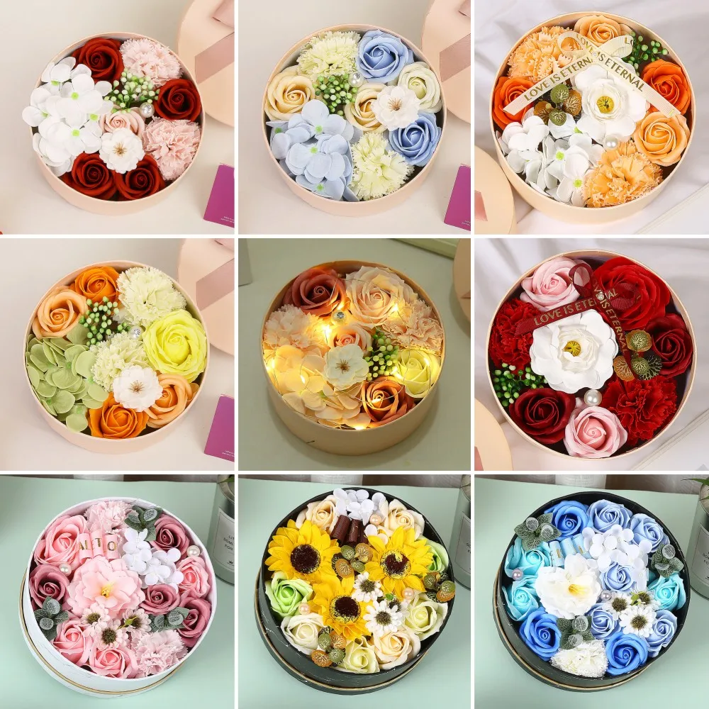 

Round Scented Soap Rose Gift Box Artificial Flowers Fragrant Petals Flower Gift Box Wedding Valentine's Day Gifts for Girlfriend