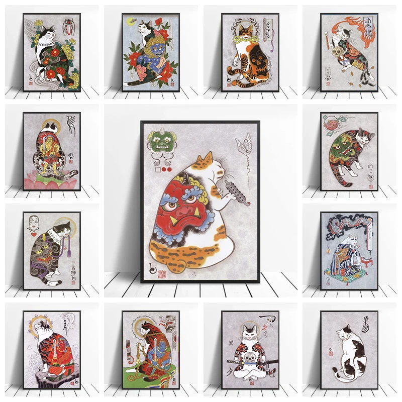 

Oil Painting Painitng By Numbers Adults Vintage Tattoo Cat Aylic Paint Samurai Cat For Picture Decoration Home Decor