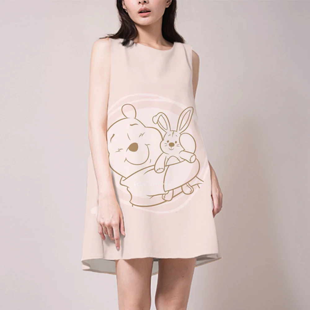 2022 Bohemian Disney Winnie the Pooh Print Women Beach Dress Bathing Suit Summer Sexy Dress For Woman Casual A-line Beachwear