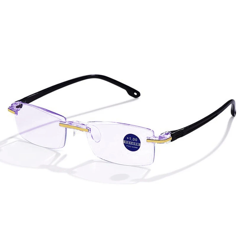 

Очки для чтения без оправы для мужчин и женщин, очки для дальнозоркости с защитой от сисветильник и алмазной оправой, диоптрии + 1,0 + 1,5 + 2,0 + 4,0